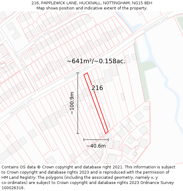 216, PAPPLEWICK LANE, HUCKNALL, NOTTINGHAM, NG15 8EH: Plot and title map