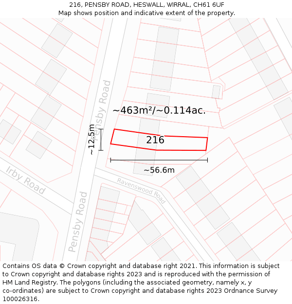 216, PENSBY ROAD, HESWALL, WIRRAL, CH61 6UF: Plot and title map