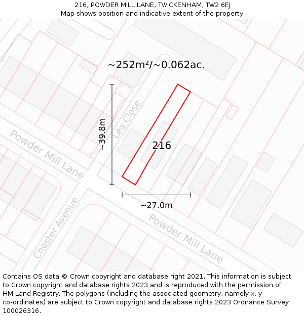 216, POWDER MILL LANE, TWICKENHAM, TW2 6EJ: Plot and title map