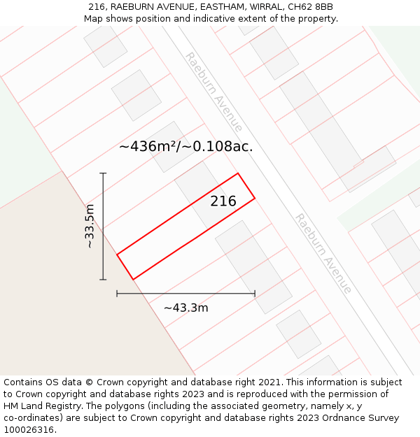 216, RAEBURN AVENUE, EASTHAM, WIRRAL, CH62 8BB: Plot and title map