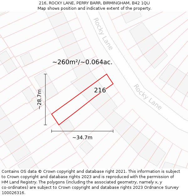 216, ROCKY LANE, PERRY BARR, BIRMINGHAM, B42 1QU: Plot and title map