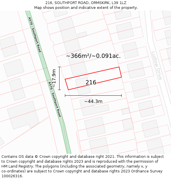 216, SOUTHPORT ROAD, ORMSKIRK, L39 1LZ: Plot and title map