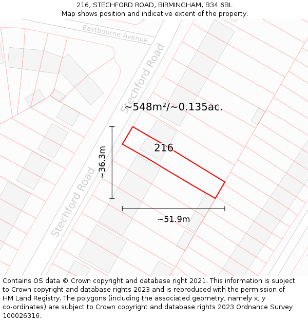 216, STECHFORD ROAD, BIRMINGHAM, B34 6BL: Plot and title map