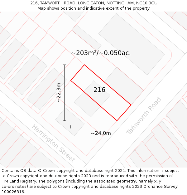 216, TAMWORTH ROAD, LONG EATON, NOTTINGHAM, NG10 3GU: Plot and title map