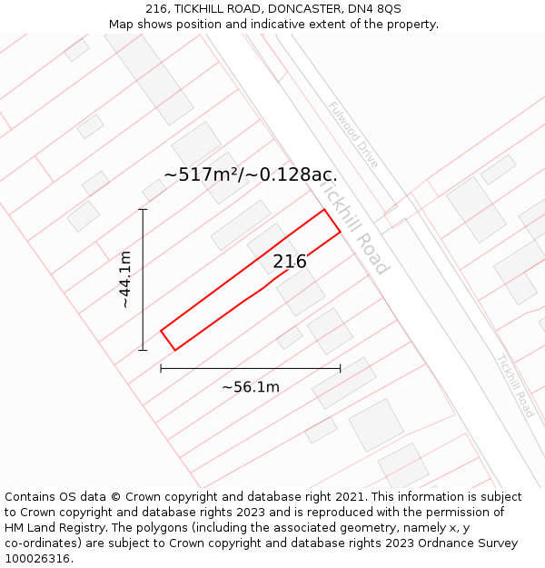 216, TICKHILL ROAD, DONCASTER, DN4 8QS: Plot and title map