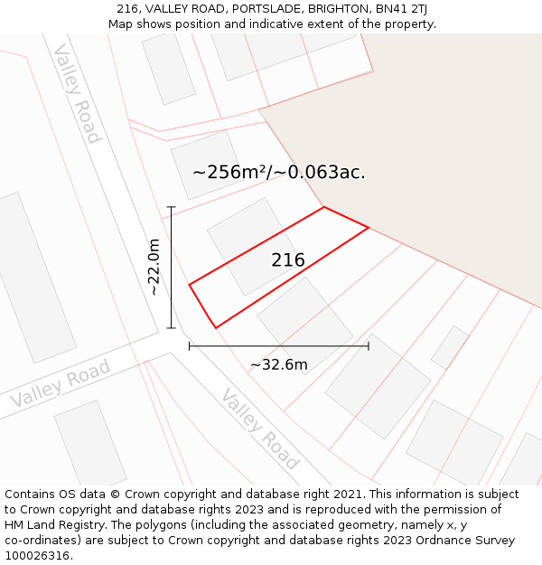 216, VALLEY ROAD, PORTSLADE, BRIGHTON, BN41 2TJ: Plot and title map