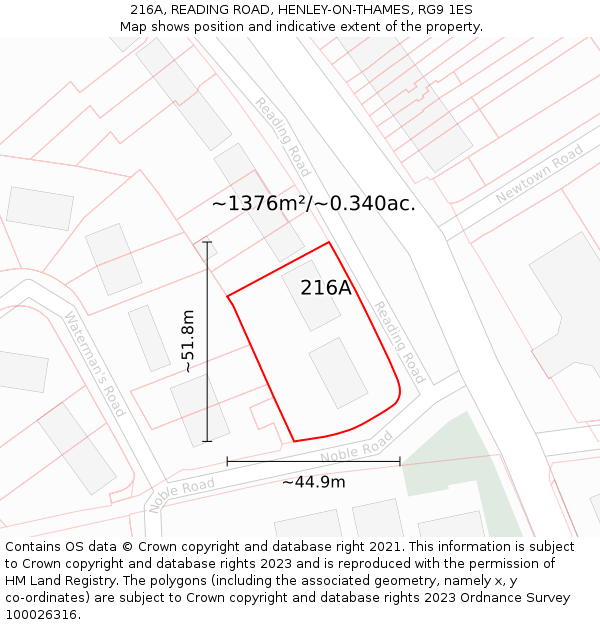 216A, READING ROAD, HENLEY-ON-THAMES, RG9 1ES: Plot and title map