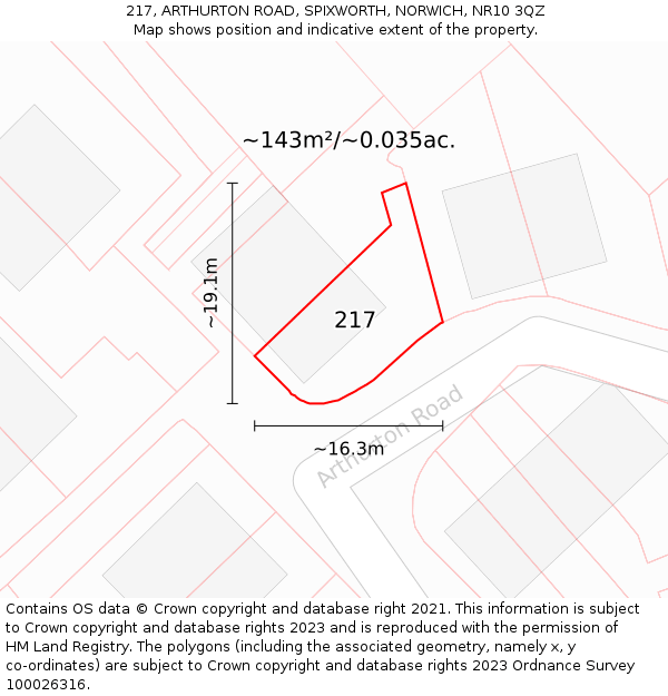 217, ARTHURTON ROAD, SPIXWORTH, NORWICH, NR10 3QZ: Plot and title map