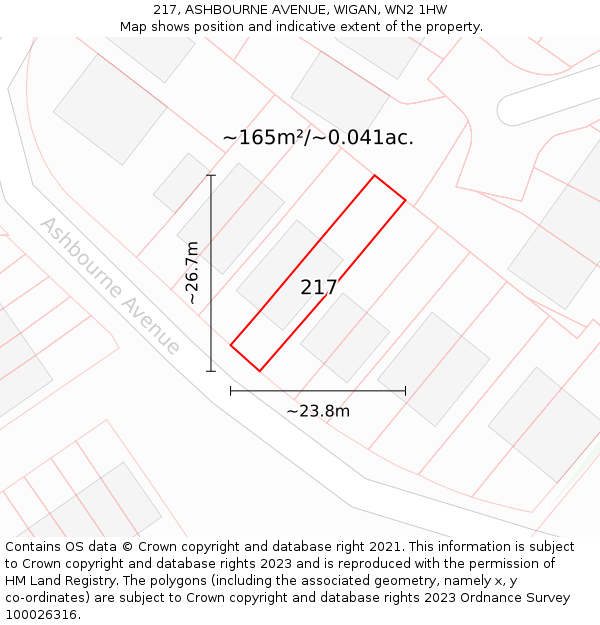 217, ASHBOURNE AVENUE, WIGAN, WN2 1HW: Plot and title map