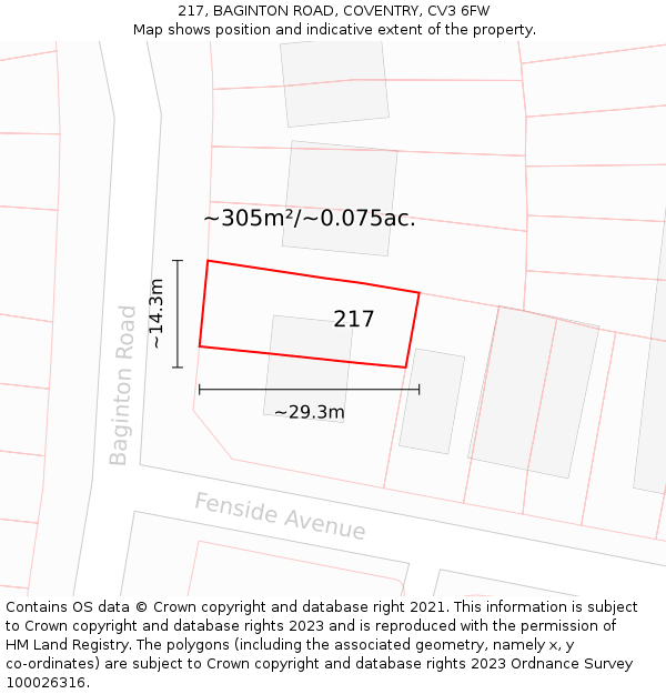 217, BAGINTON ROAD, COVENTRY, CV3 6FW: Plot and title map