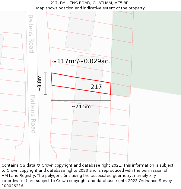 217, BALLENS ROAD, CHATHAM, ME5 8PH: Plot and title map