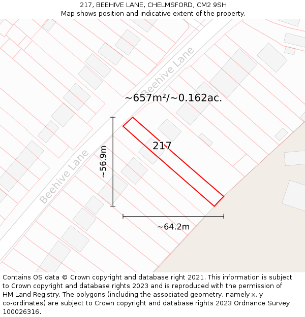 217, BEEHIVE LANE, CHELMSFORD, CM2 9SH: Plot and title map