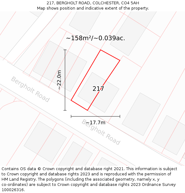 217, BERGHOLT ROAD, COLCHESTER, CO4 5AH: Plot and title map