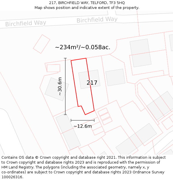 217, BIRCHFIELD WAY, TELFORD, TF3 5HQ: Plot and title map