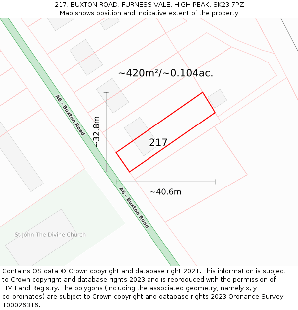 217, BUXTON ROAD, FURNESS VALE, HIGH PEAK, SK23 7PZ: Plot and title map