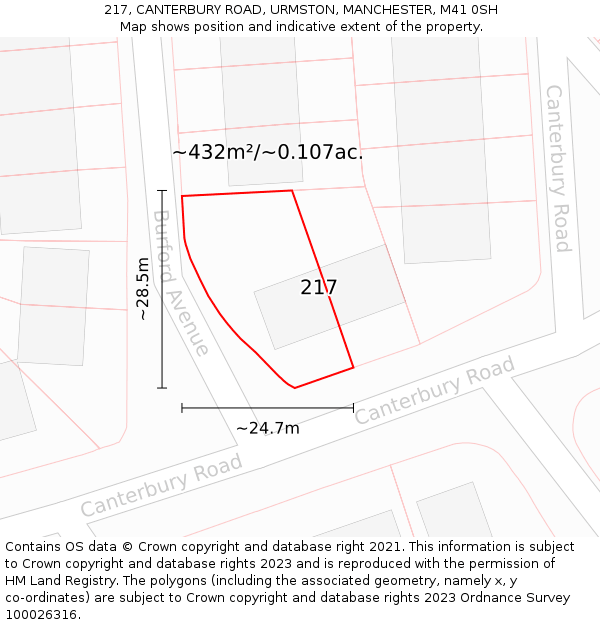 217, CANTERBURY ROAD, URMSTON, MANCHESTER, M41 0SH: Plot and title map