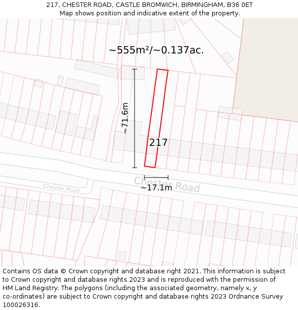 217, CHESTER ROAD, CASTLE BROMWICH, BIRMINGHAM, B36 0ET: Plot and title map