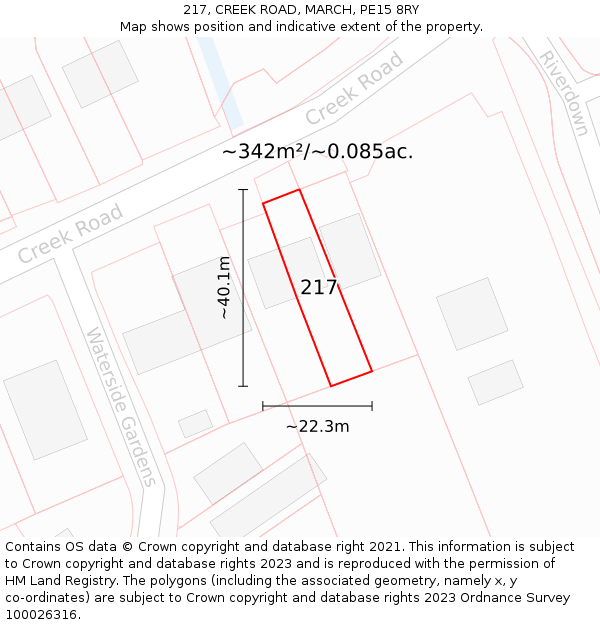 217, CREEK ROAD, MARCH, PE15 8RY: Plot and title map