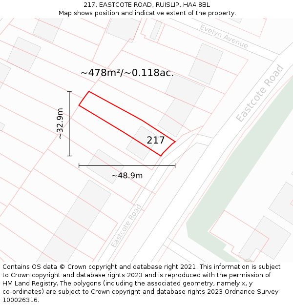 217, EASTCOTE ROAD, RUISLIP, HA4 8BL: Plot and title map