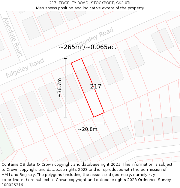 217, EDGELEY ROAD, STOCKPORT, SK3 0TL: Plot and title map