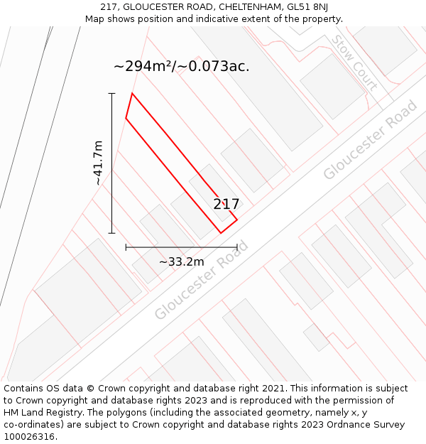 217, GLOUCESTER ROAD, CHELTENHAM, GL51 8NJ: Plot and title map