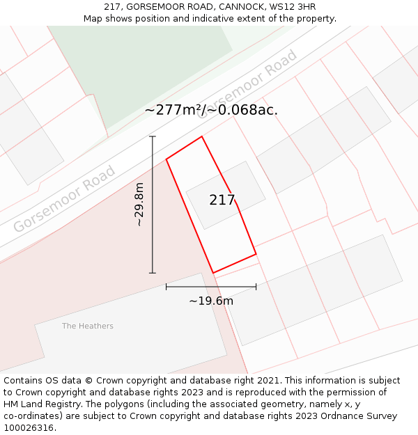 217, GORSEMOOR ROAD, CANNOCK, WS12 3HR: Plot and title map