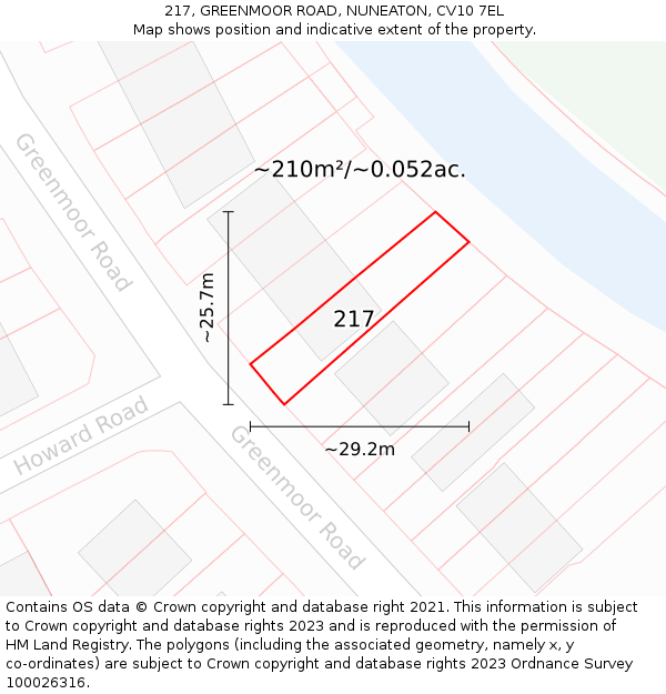 217, GREENMOOR ROAD, NUNEATON, CV10 7EL: Plot and title map