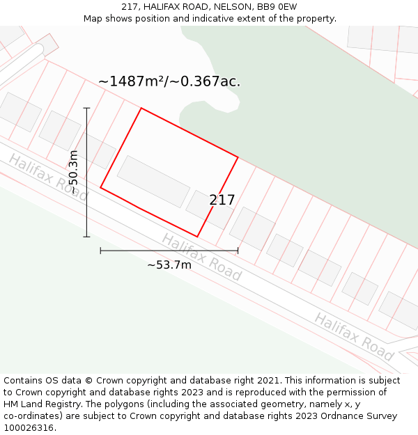 217, HALIFAX ROAD, NELSON, BB9 0EW: Plot and title map