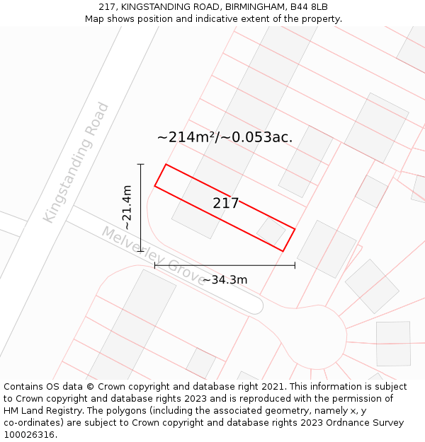 217, KINGSTANDING ROAD, BIRMINGHAM, B44 8LB: Plot and title map