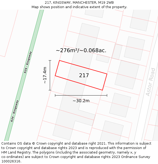 217, KINGSWAY, MANCHESTER, M19 2WB: Plot and title map