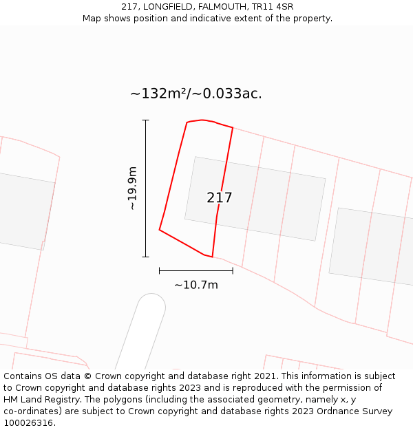 217, LONGFIELD, FALMOUTH, TR11 4SR: Plot and title map