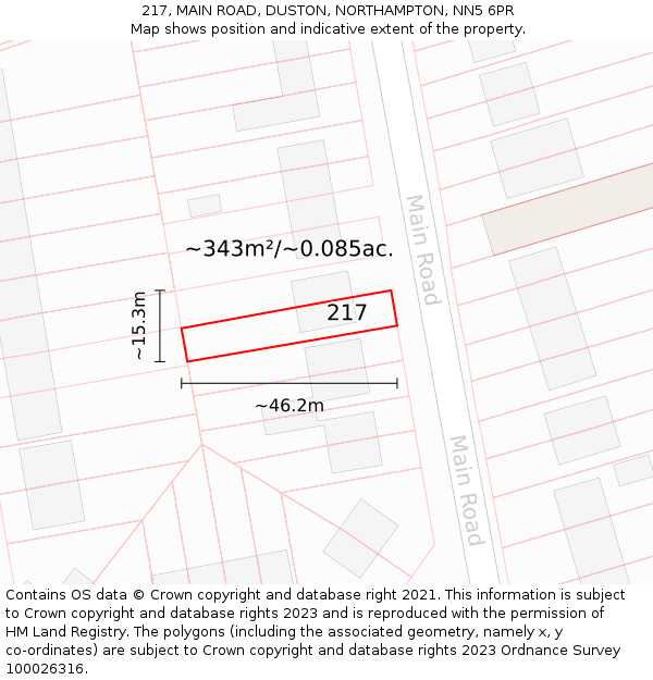 217, MAIN ROAD, DUSTON, NORTHAMPTON, NN5 6PR: Plot and title map