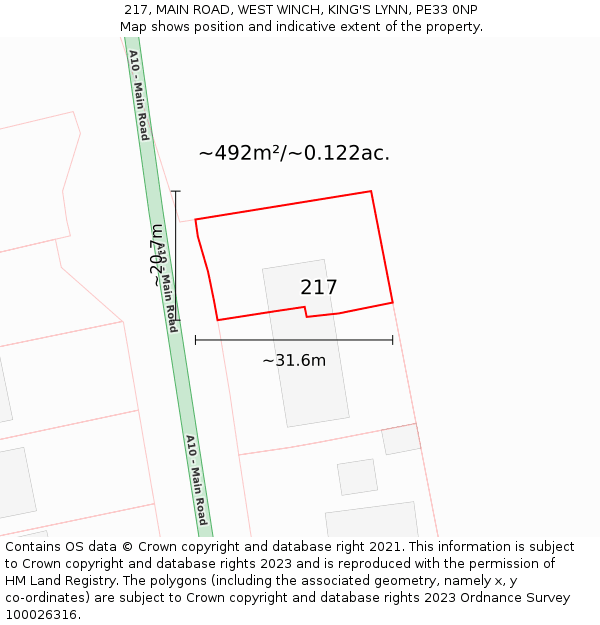 217, MAIN ROAD, WEST WINCH, KING'S LYNN, PE33 0NP: Plot and title map