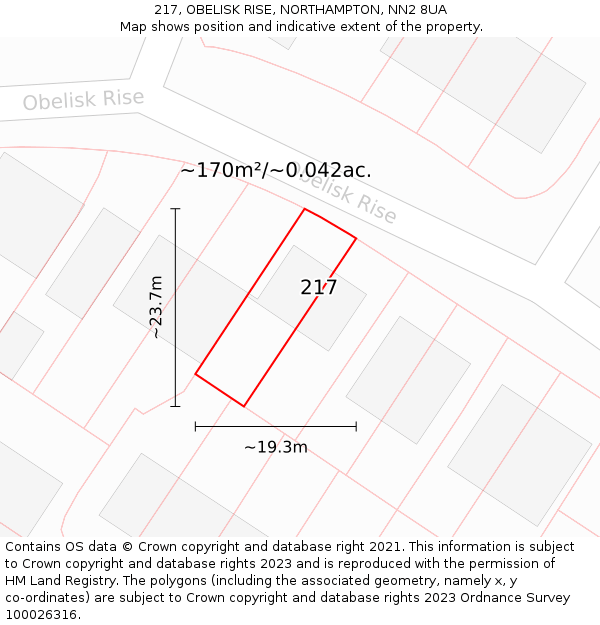 217, OBELISK RISE, NORTHAMPTON, NN2 8UA: Plot and title map