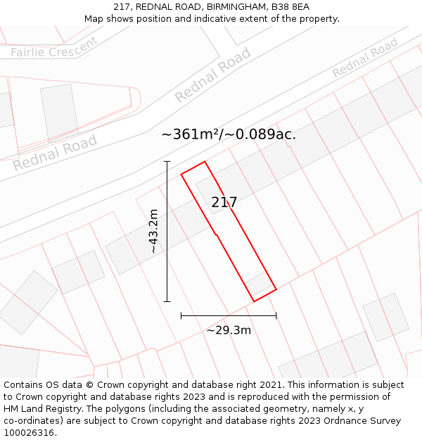 217, REDNAL ROAD, BIRMINGHAM, B38 8EA: Plot and title map