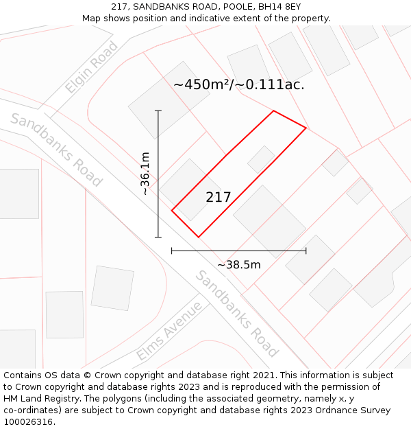 217, SANDBANKS ROAD, POOLE, BH14 8EY: Plot and title map