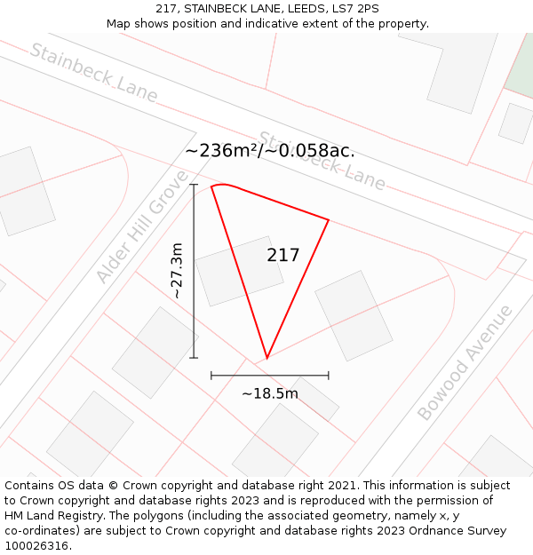 217, STAINBECK LANE, LEEDS, LS7 2PS: Plot and title map