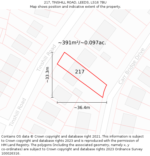 217, TINSHILL ROAD, LEEDS, LS16 7BU: Plot and title map