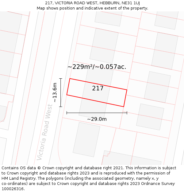 217, VICTORIA ROAD WEST, HEBBURN, NE31 1UJ: Plot and title map