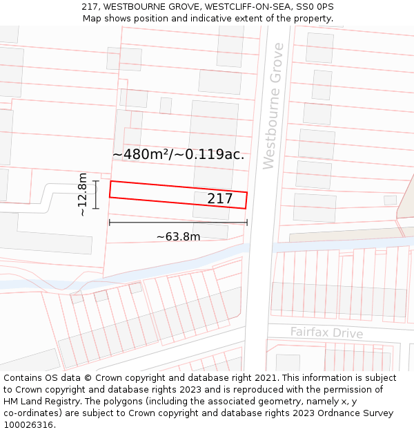 217, WESTBOURNE GROVE, WESTCLIFF-ON-SEA, SS0 0PS: Plot and title map