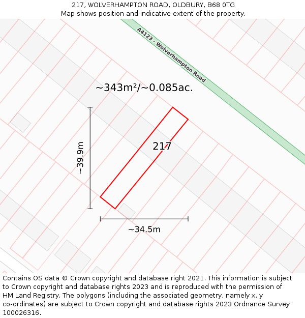 217, WOLVERHAMPTON ROAD, OLDBURY, B68 0TG: Plot and title map