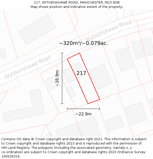 217, WYTHENSHAWE ROAD, MANCHESTER, M23 9DB: Plot and title map