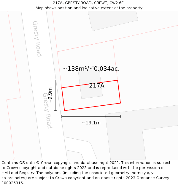 217A, GRESTY ROAD, CREWE, CW2 6EL: Plot and title map