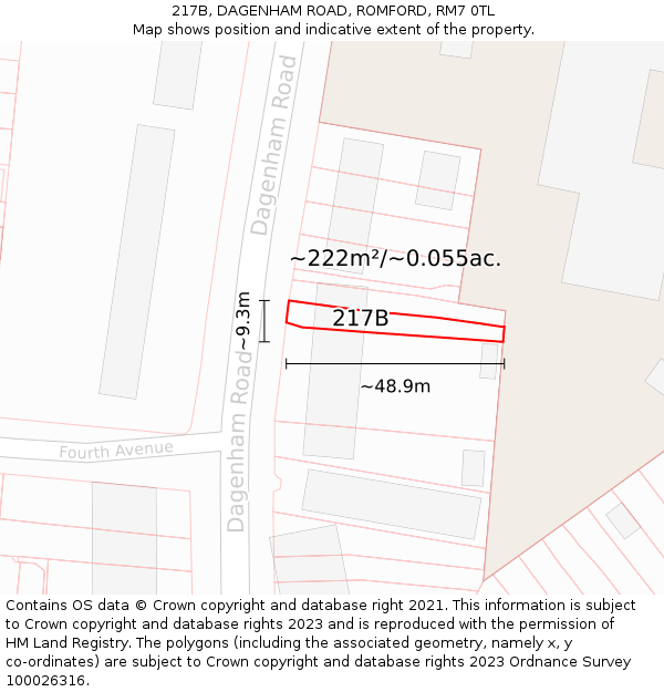 217B, DAGENHAM ROAD, ROMFORD, RM7 0TL: Plot and title map