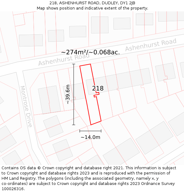 218, ASHENHURST ROAD, DUDLEY, DY1 2JB: Plot and title map