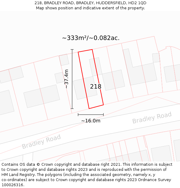 218, BRADLEY ROAD, BRADLEY, HUDDERSFIELD, HD2 1QD: Plot and title map