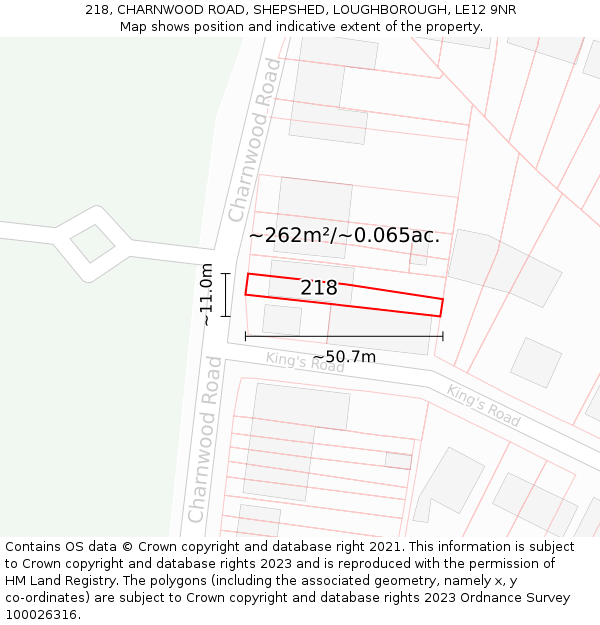 218, CHARNWOOD ROAD, SHEPSHED, LOUGHBOROUGH, LE12 9NR: Plot and title map