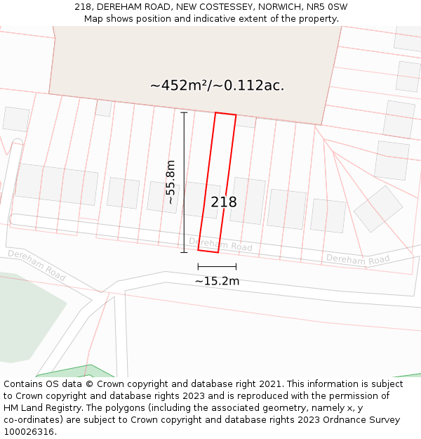 218, DEREHAM ROAD, NEW COSTESSEY, NORWICH, NR5 0SW: Plot and title map