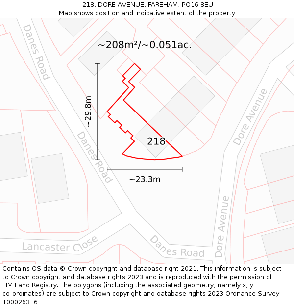 218, DORE AVENUE, FAREHAM, PO16 8EU: Plot and title map