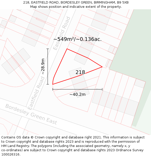 218, EASTFIELD ROAD, BORDESLEY GREEN, BIRMINGHAM, B9 5XB: Plot and title map